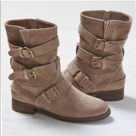Revolve X Dolce Vita Ferin Taupe Suede Buckle Strap Boots Women's Size 10 - Picture 2 of 12